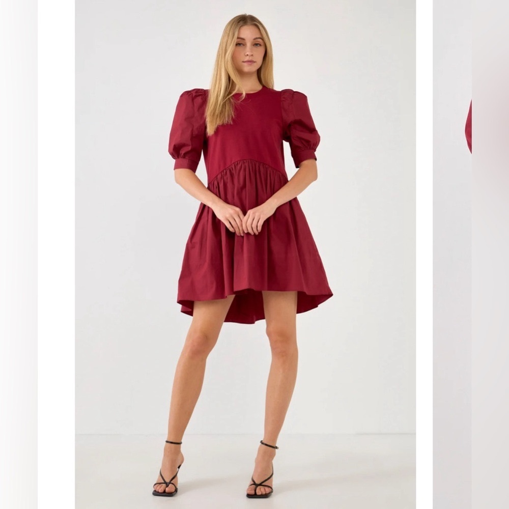 Maroon English Factory Mixed Media Dress